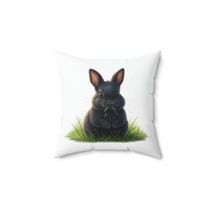 black bunny decorative pillow cute rabbit on grass square throw pillow