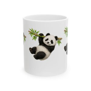 panda bamboo ceramic mug (11oz & 15oz) — cute hand drawn panda coffee cup